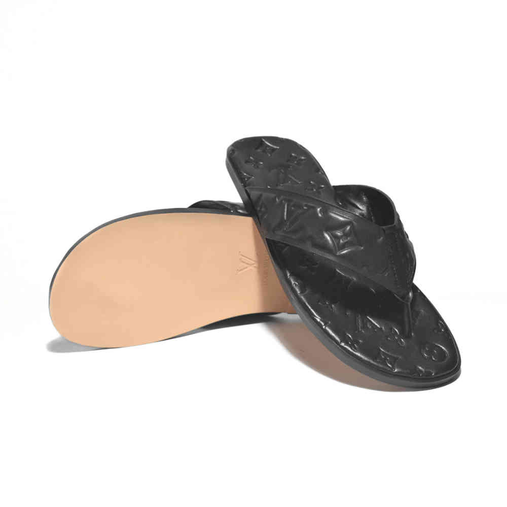 Louis Vuitton Black Premium Leather Mens Flip-flops-6