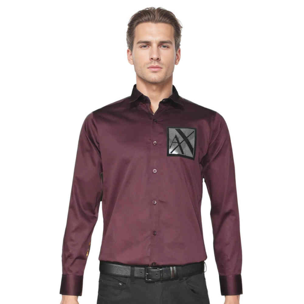 Wine Armani Exchange Black Premium Pocket Logo Shirt
