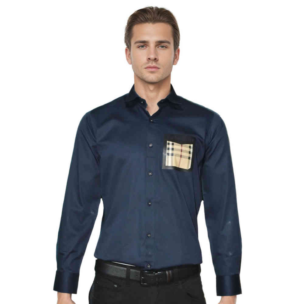 Navy Blue Burberry Pocket Logo White Premium Quality Shirt
