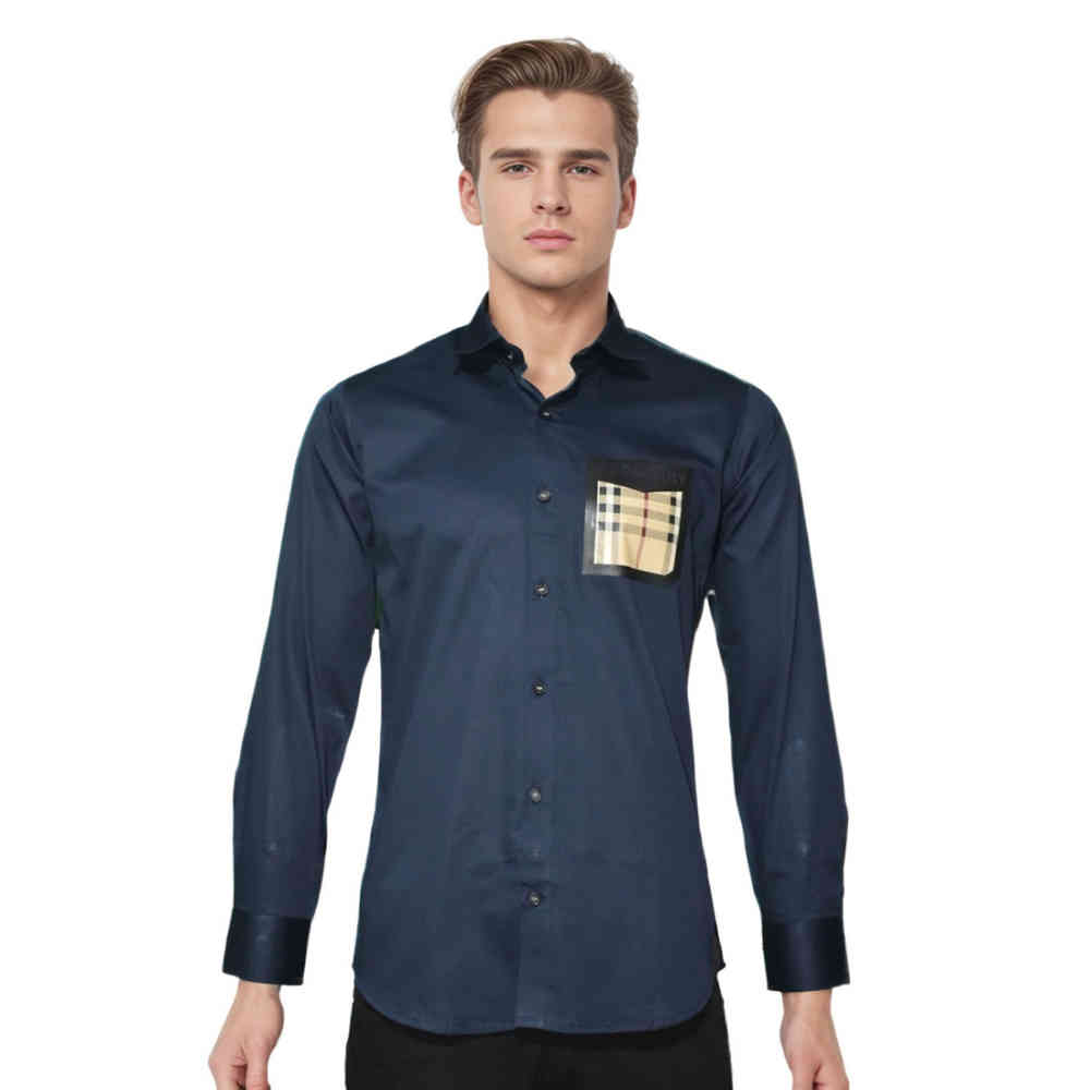 Burberry Pocket Logo Navy Blue Premium Quality Shirt-6