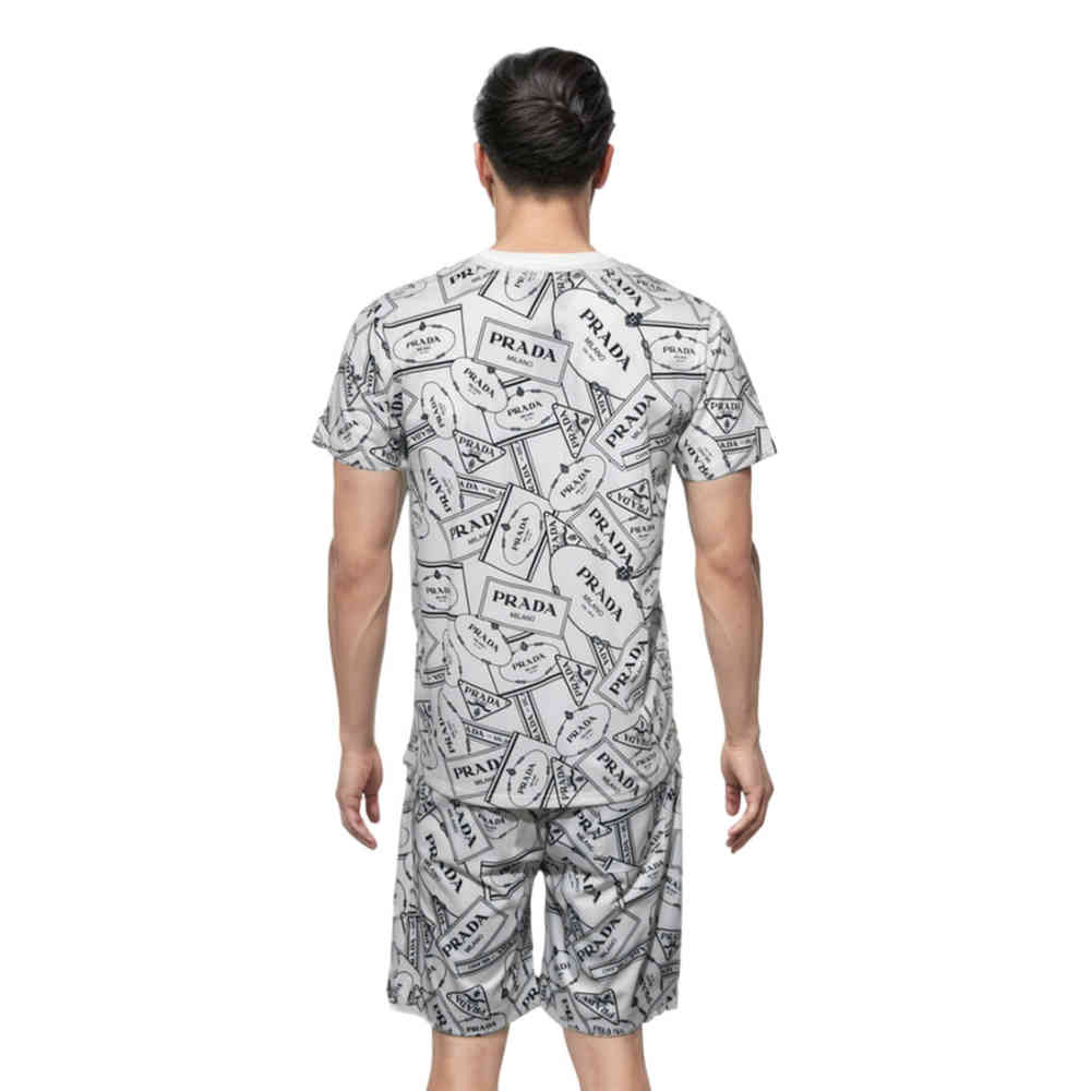 Prada White Premium Quality Short Sleeve Shirt & Shorts Combo-1