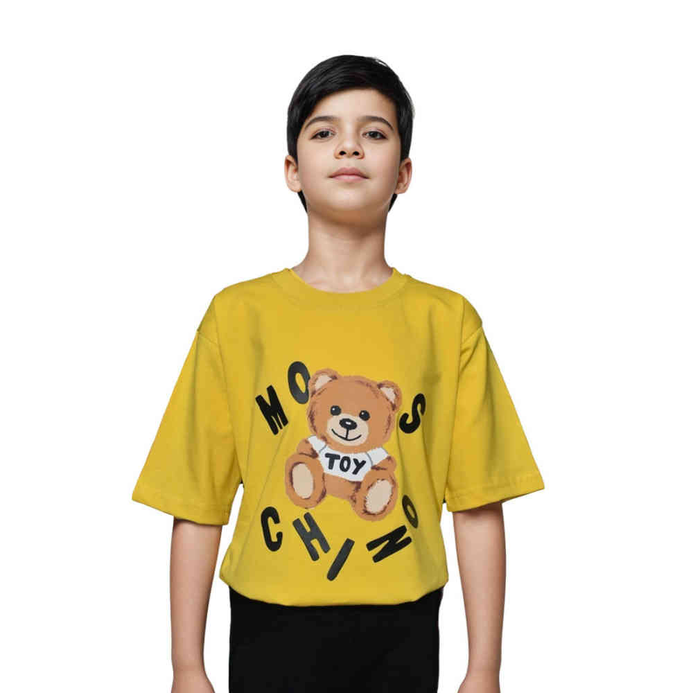 Yellow Moschino White Teddy Print Premium Kids T-shirt
