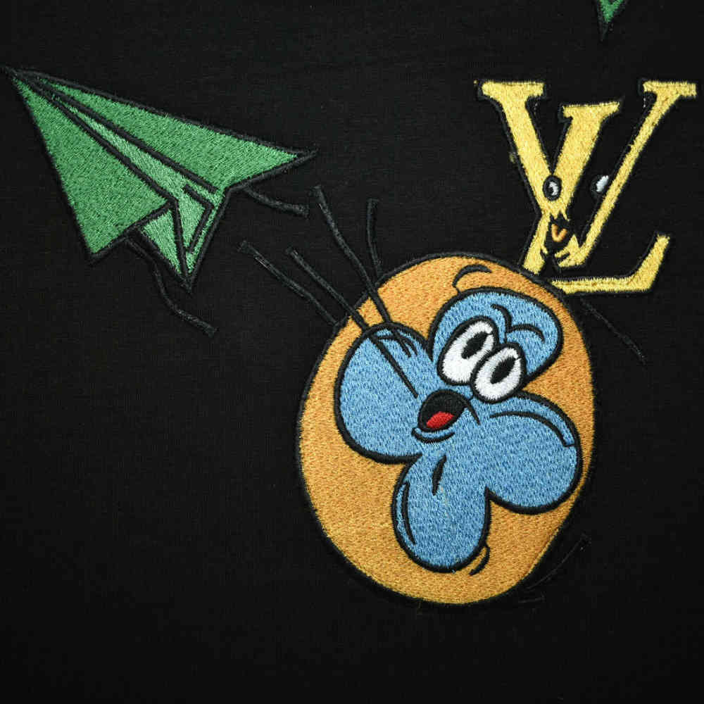 Louis Vuitton Black Embroidery Design Kids T-shirt-3