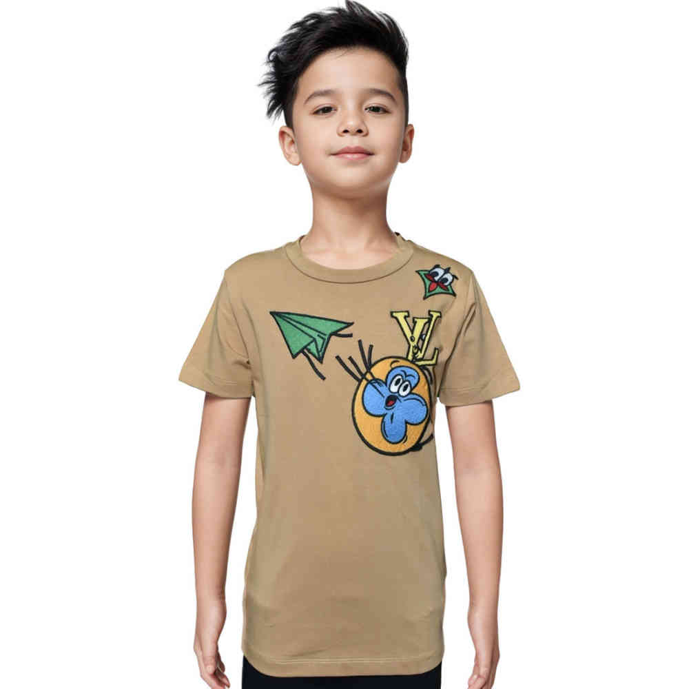 Brown Louis Vuitton Dark Blue Embroidery Design Kids T-shirt