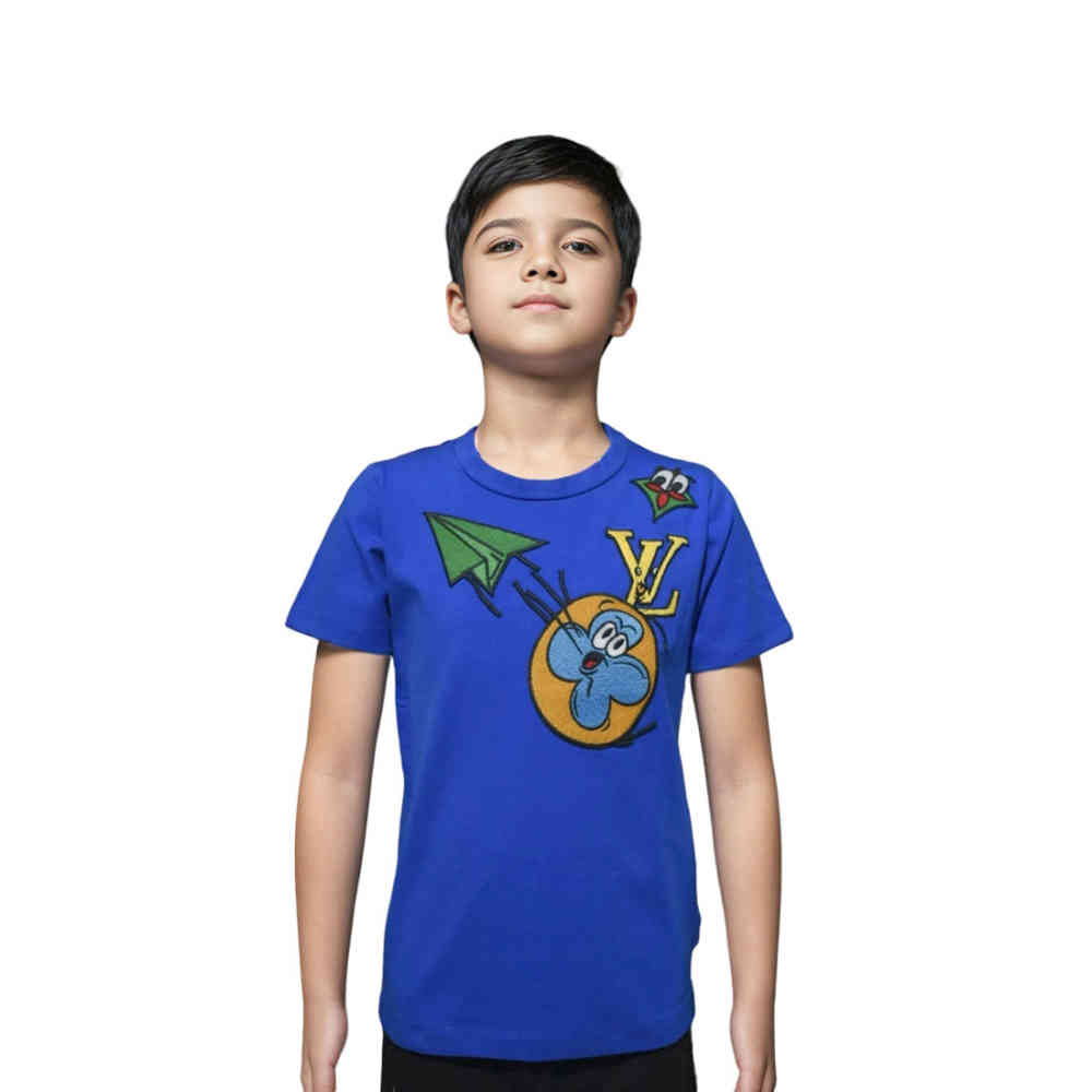 Blue Louis Vuitton Dark Blue Embroidery Design Kids T-shirt