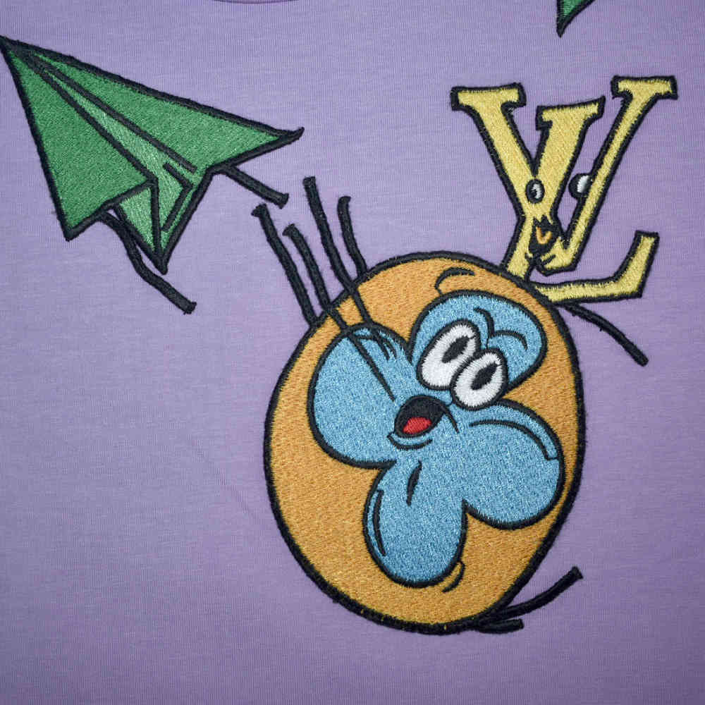 Louis Vuitton Purple Embroidery Design Kids T-shirt-3