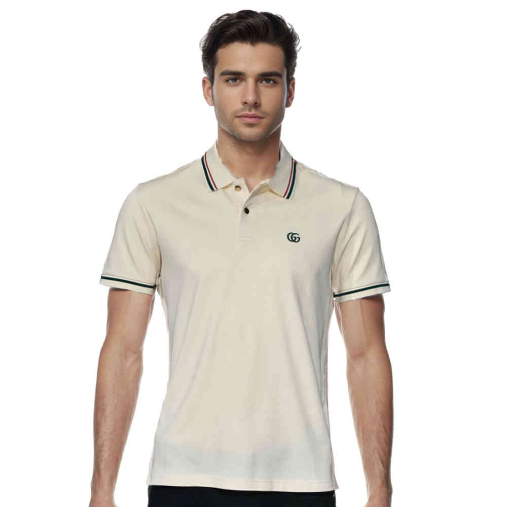 Cream Gucci Embroidery Logo Black Premium T-shirt