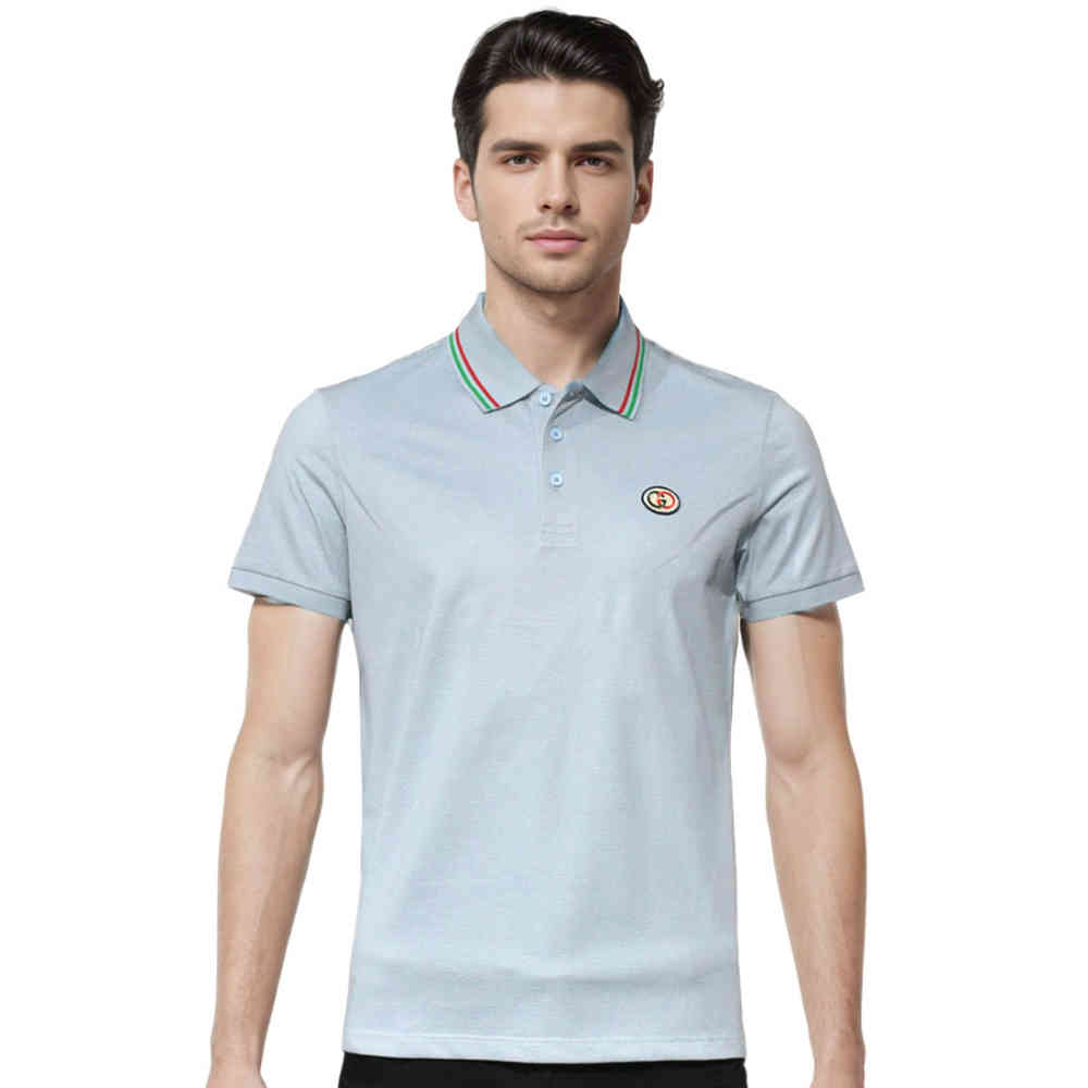 Light Blue Gucci Red Premium logo Embroidered T-shirt