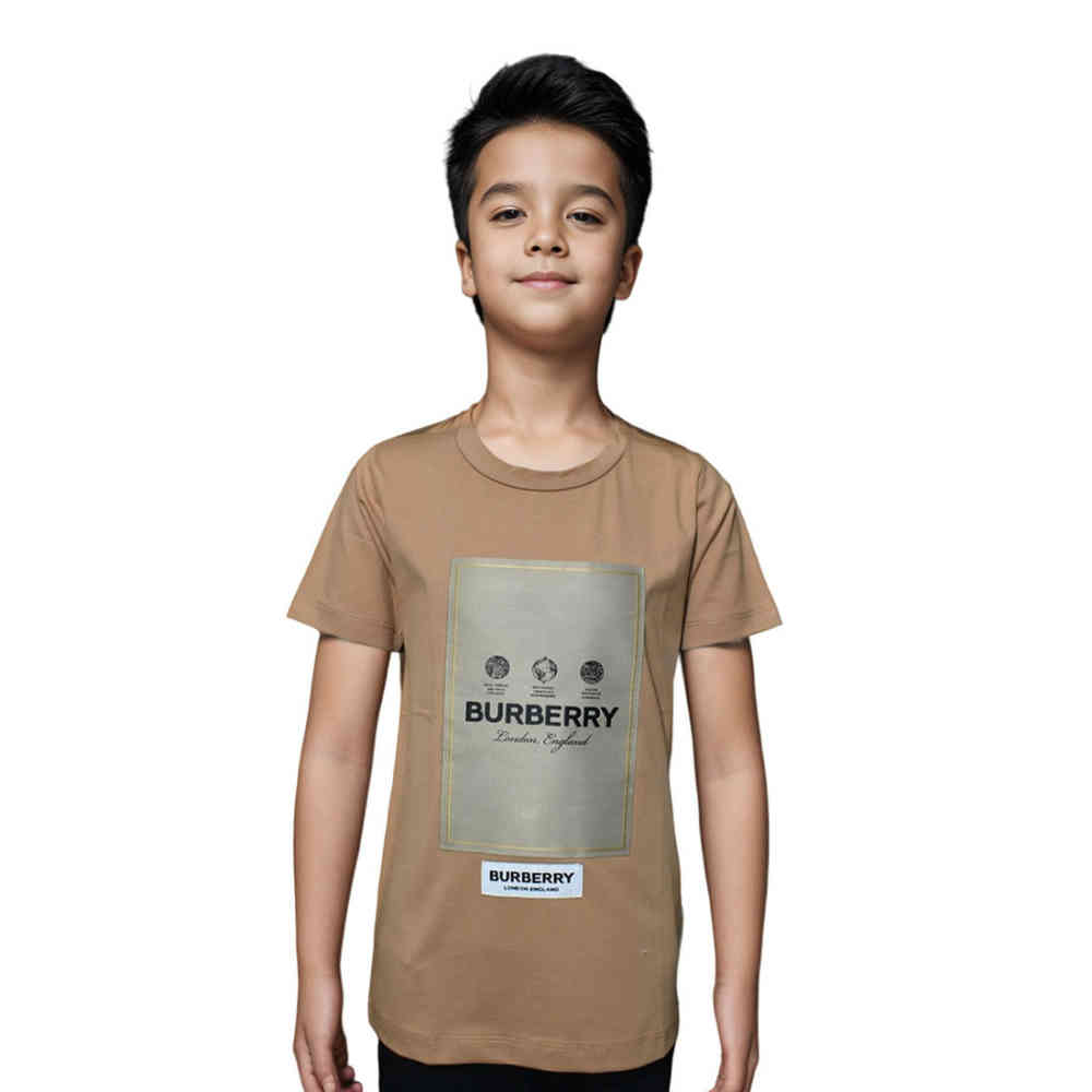 Brown Burberry Label Print Grey Premium Kids T-shirt