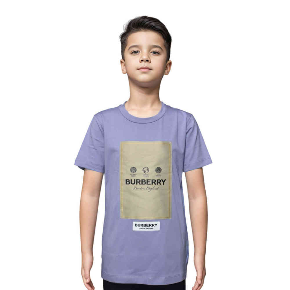 Purple Burberry Label Print Grey Premium Kids T-shirt