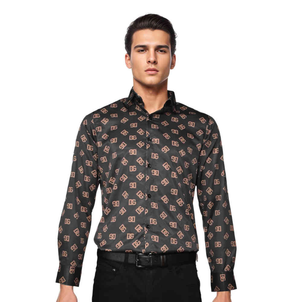 Black Dolce & Gabbana All-Over Logo Print Brown Premium Shirt