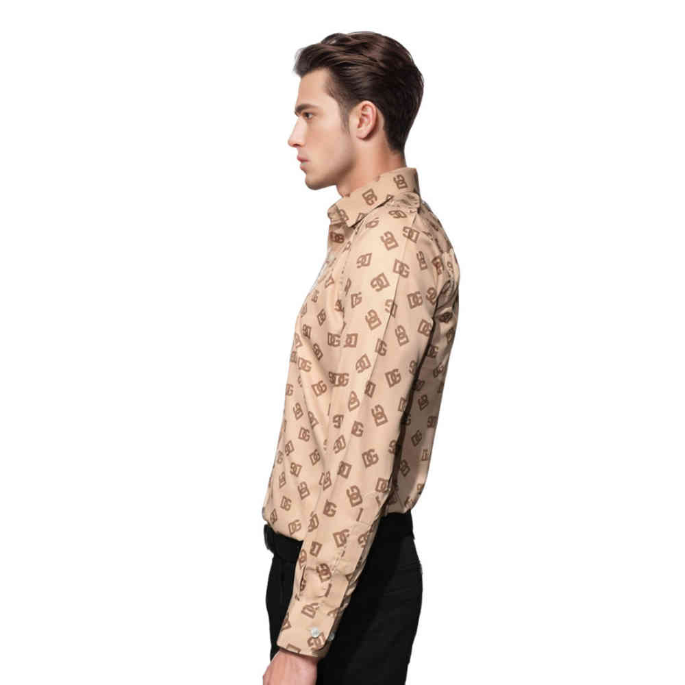 Dolce & Gabbana All-Over Logo Print Brown Premium Shirt-2