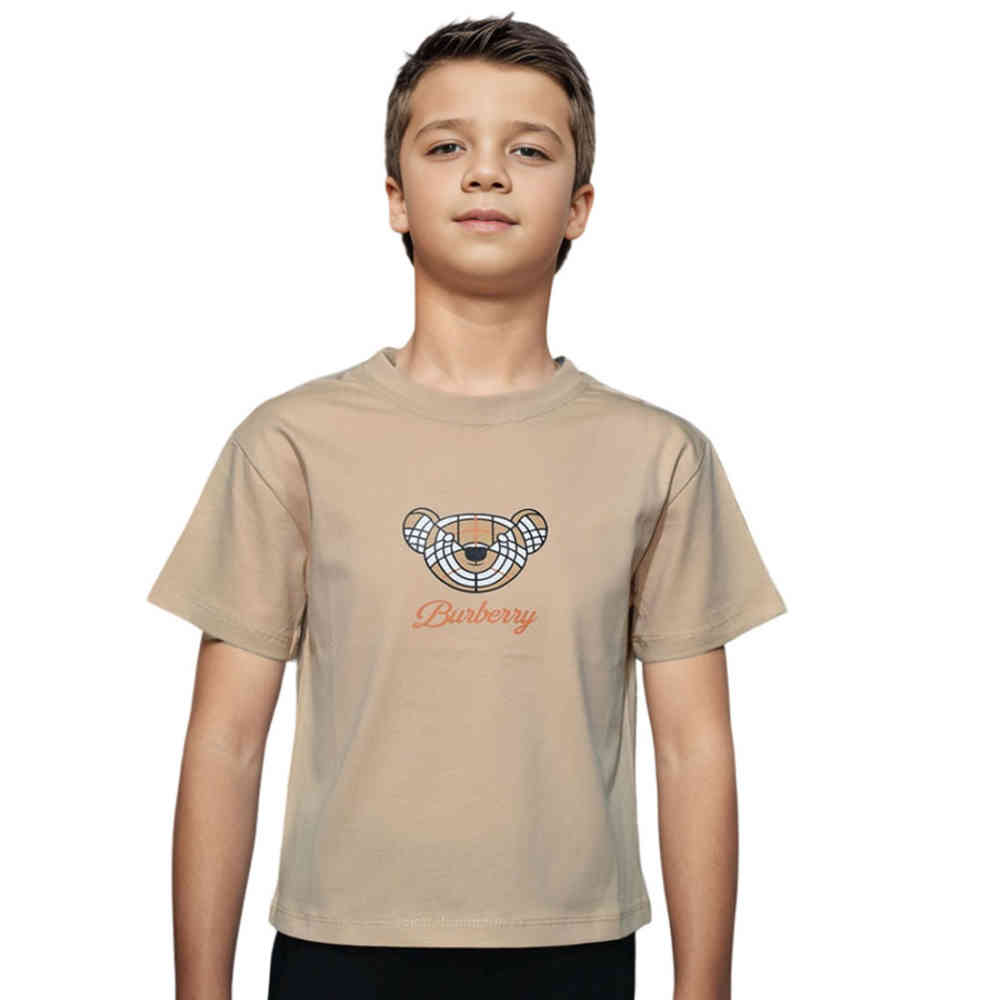 Brown Burberry Roscoe Teddy Print Red Kids T-shirt