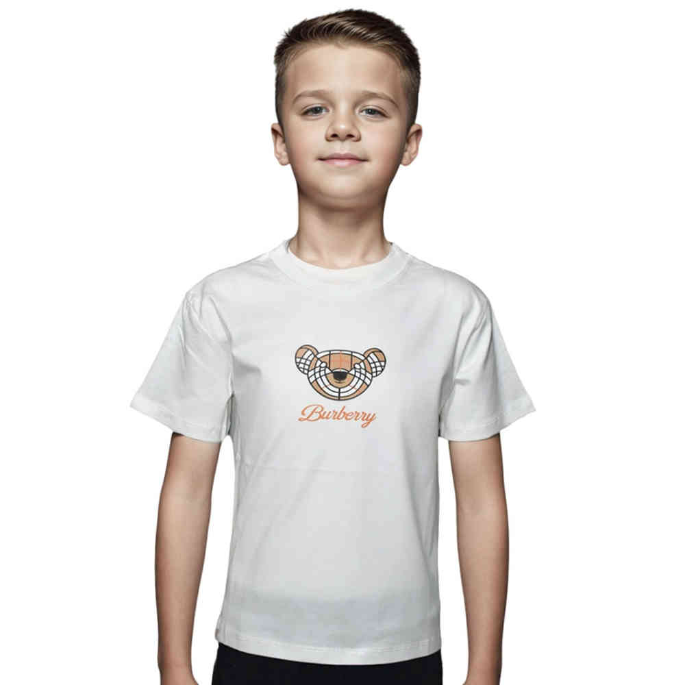 White Burberry Roscoe Teddy Print Red Kids T-shirt