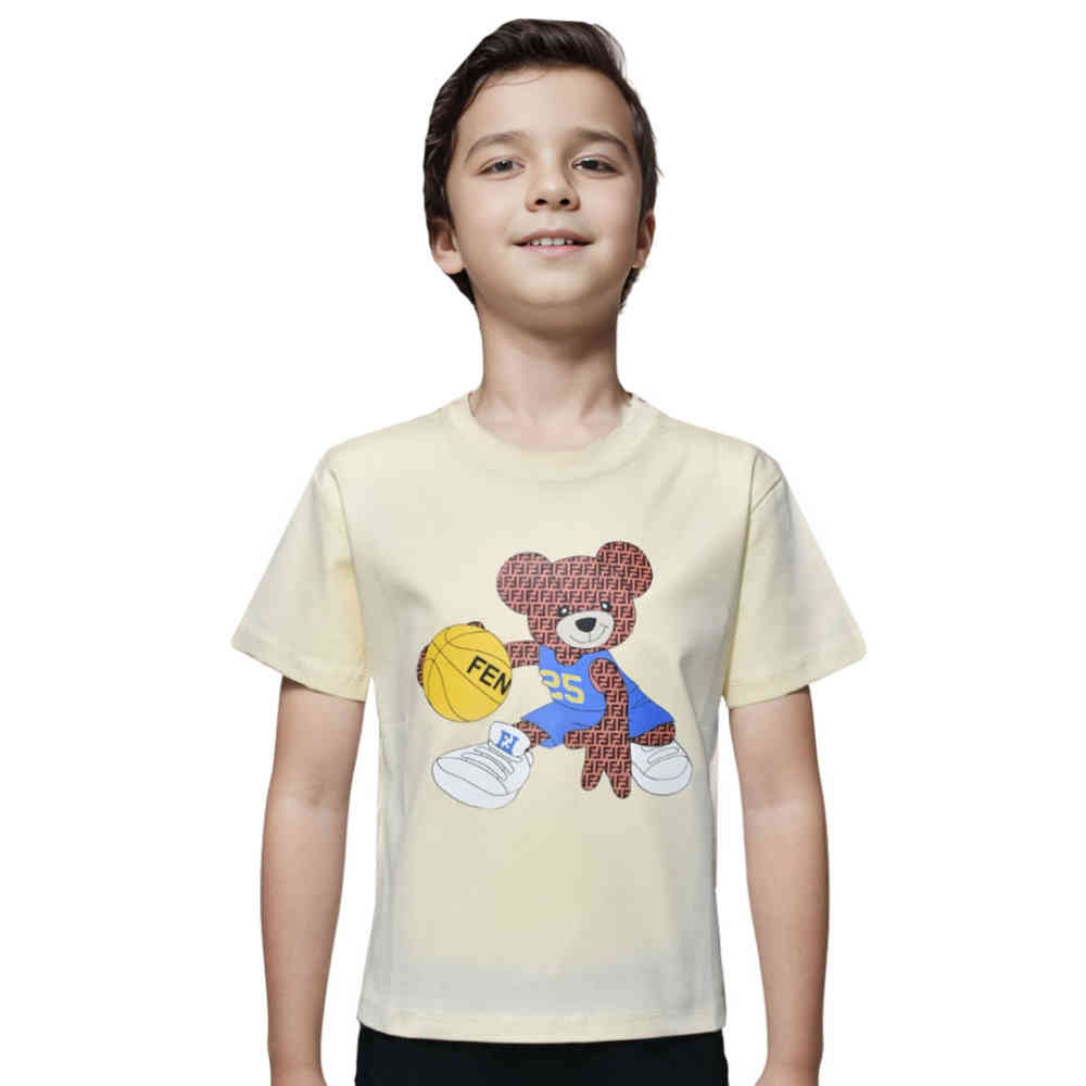 Cream Fendi Basketball Teddy-Bear White Premium Kids T-shirt