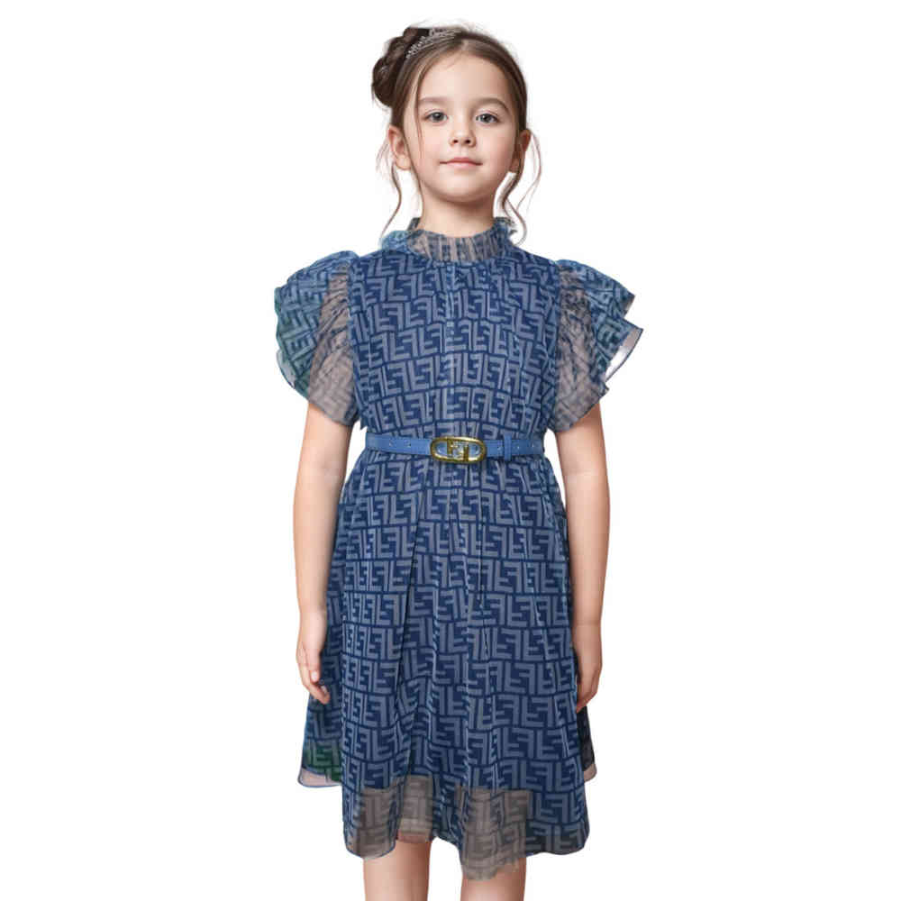 Blue Fendi Pink Premium Quality Girls Dress