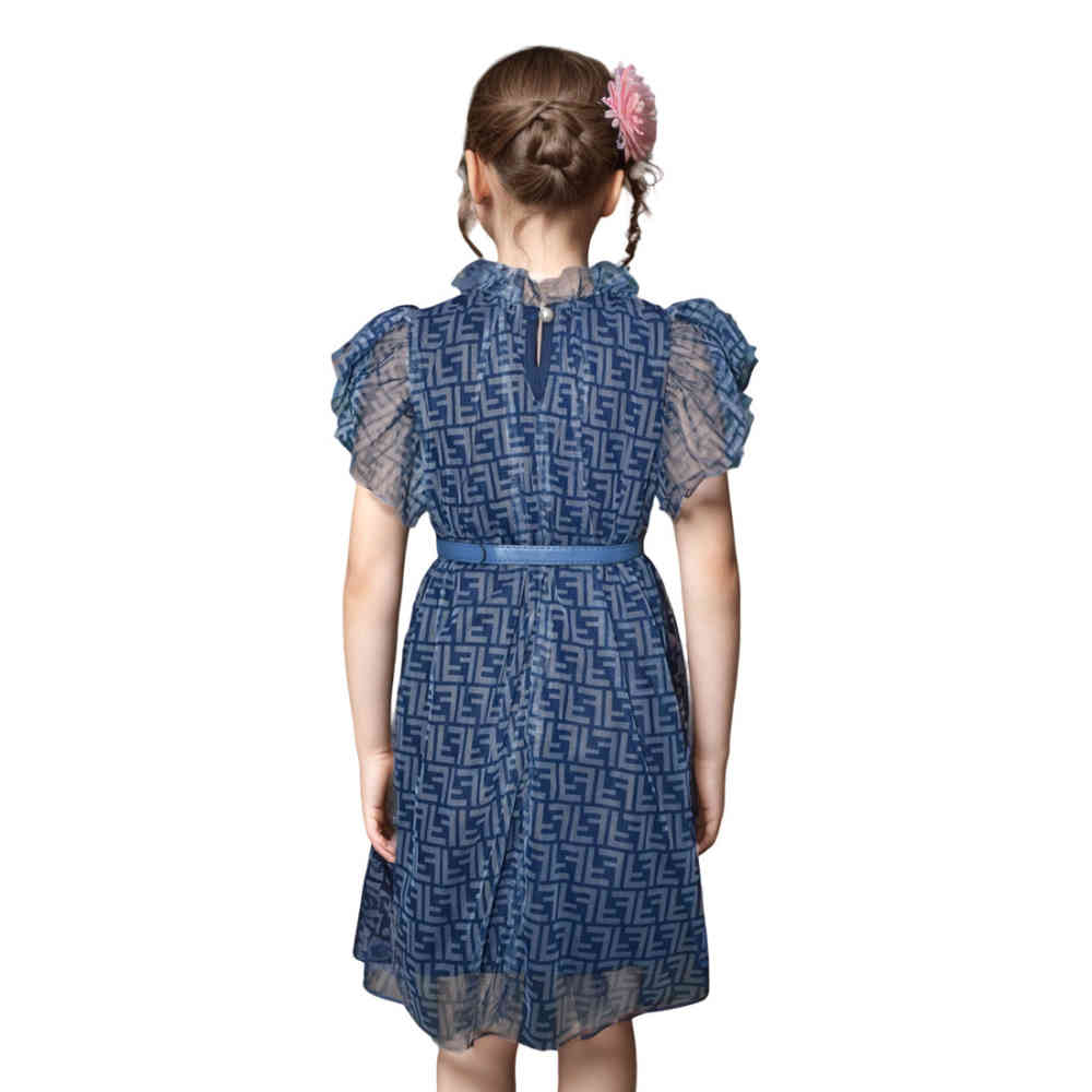 Fendi Blue Premium Quality Girls Dress-thumb-1