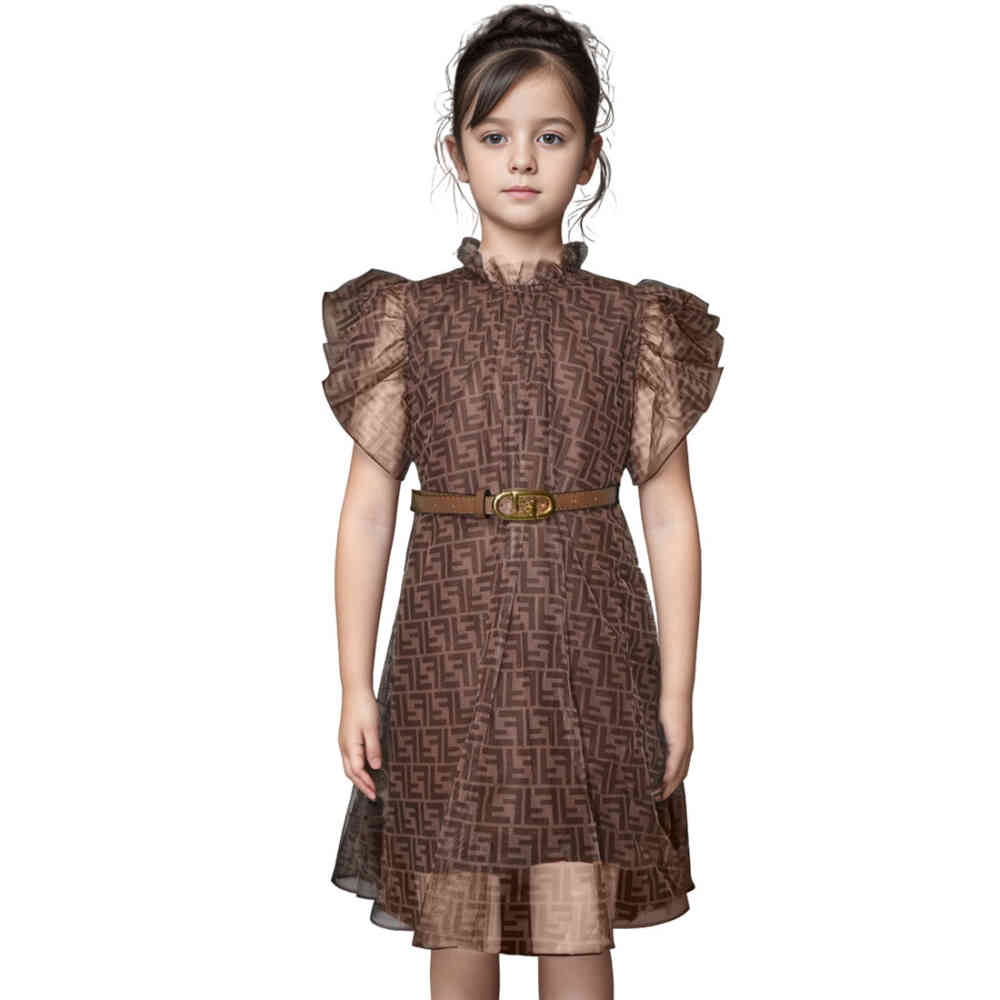 Brown Fendi Pink Premium Quality Girls Dress