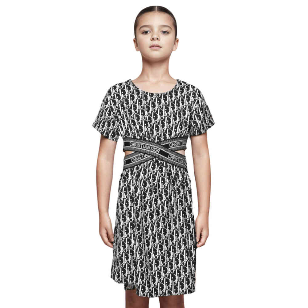 Christian Dior Black logo Print Premium Girls Dress-thumb-0