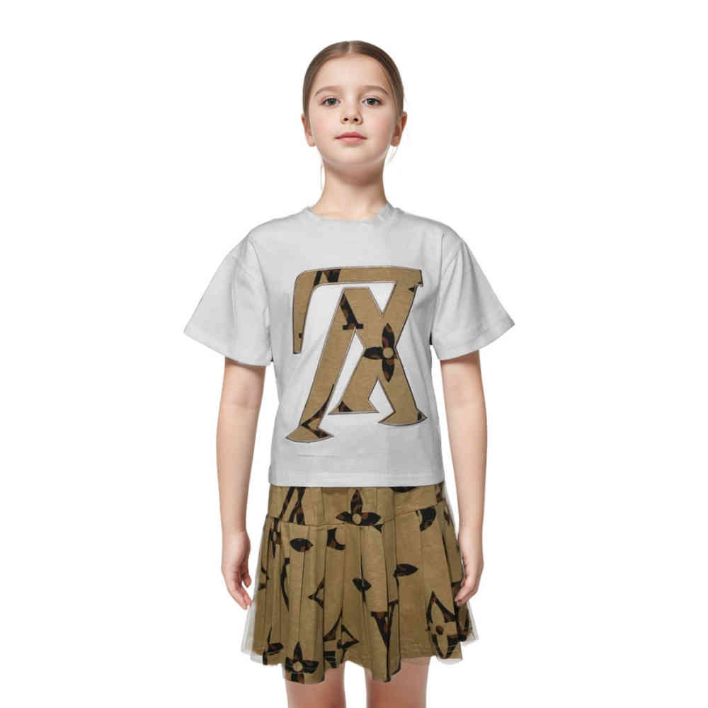 White Premium Girls Co-ord Set Louis Vuitton Signature Print White Girls Co-ord Set