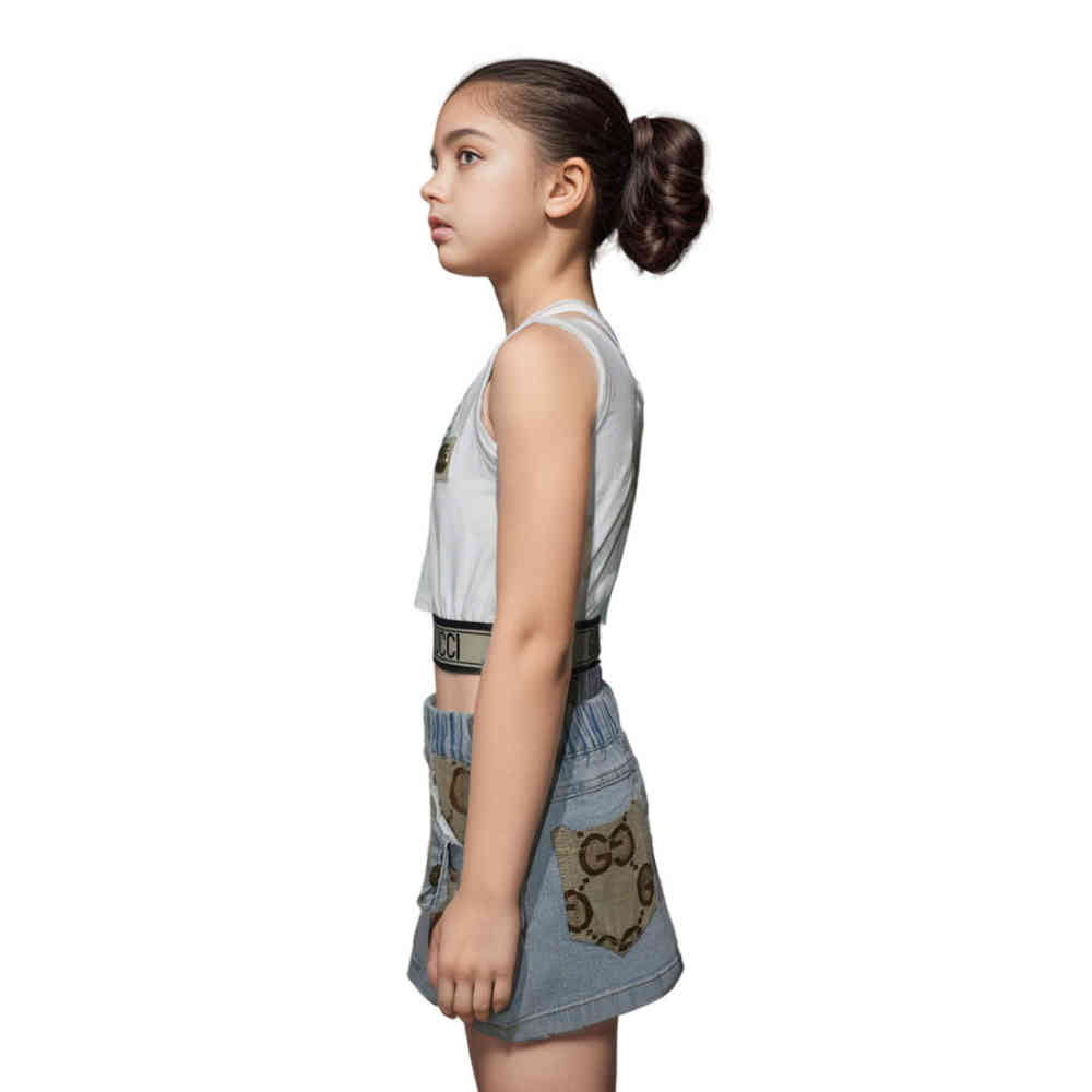 Gucci White Embossed Logo Premium Girls Co-ord Set-thumb-2