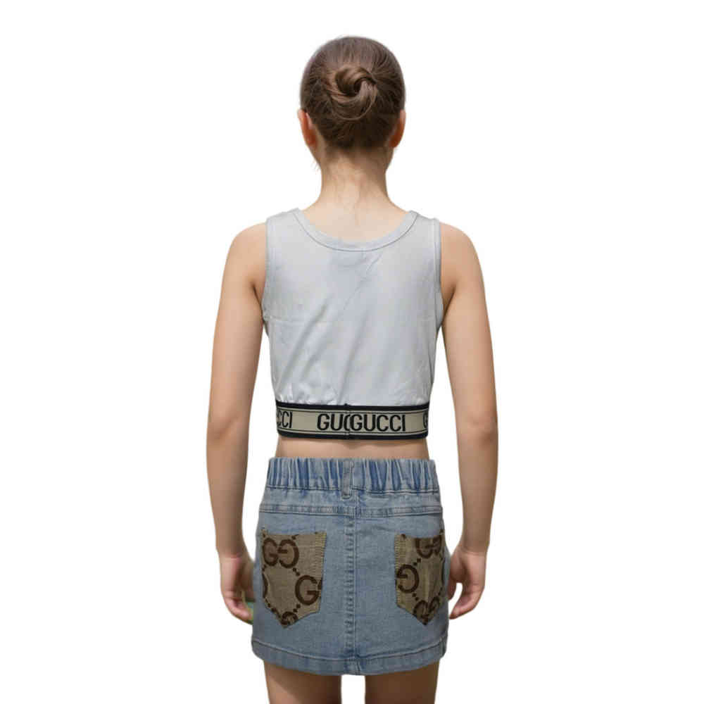 Gucci White Embossed Logo Premium Girls Co-ord Set-thumb-1
