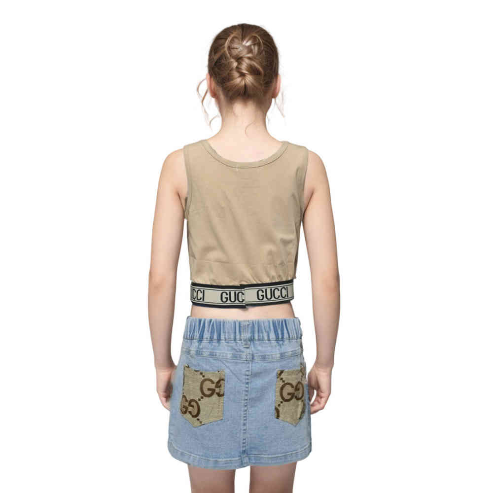 Gucci Brown Embossed Logo Premium Girls Co-ord Set-thumb-1