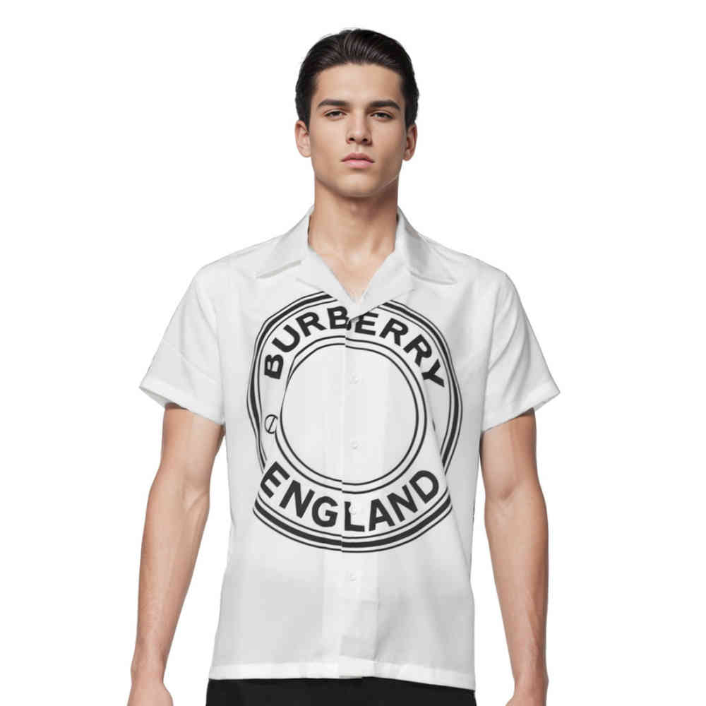 White Burberry England Black Classic Satin Half Sleeves Shirt