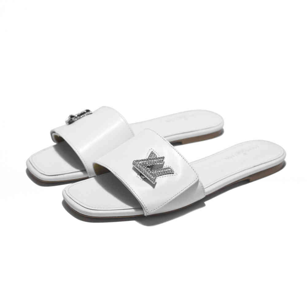 White Louis Vuitton Silver Premium Women's Flat Sandals