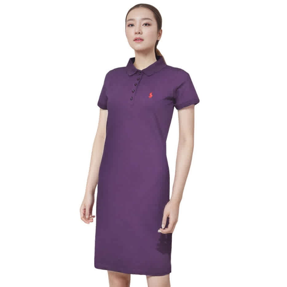Dark Purple Ralph Lauren Embroidery Logo Black Premium Dress