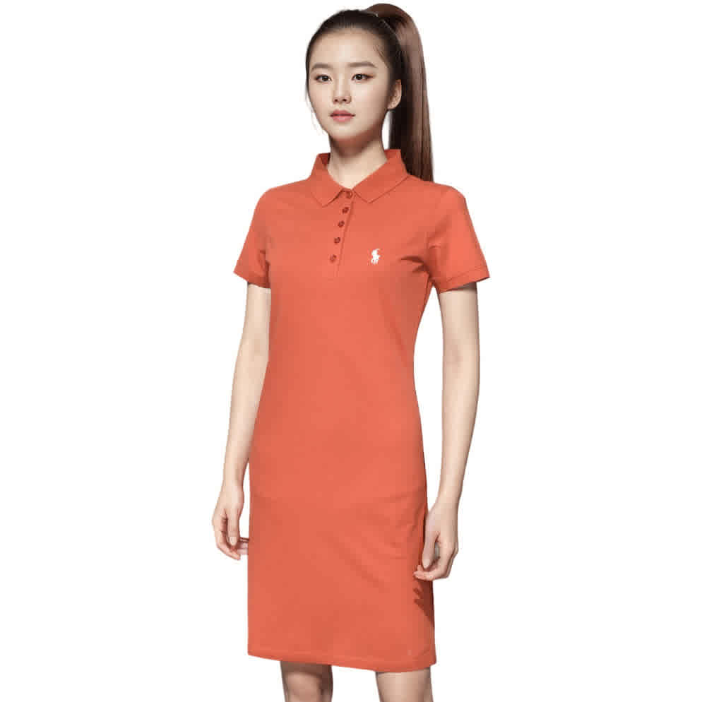 Orange Ralph Lauren Embroidery Logo Black Premium Dress
