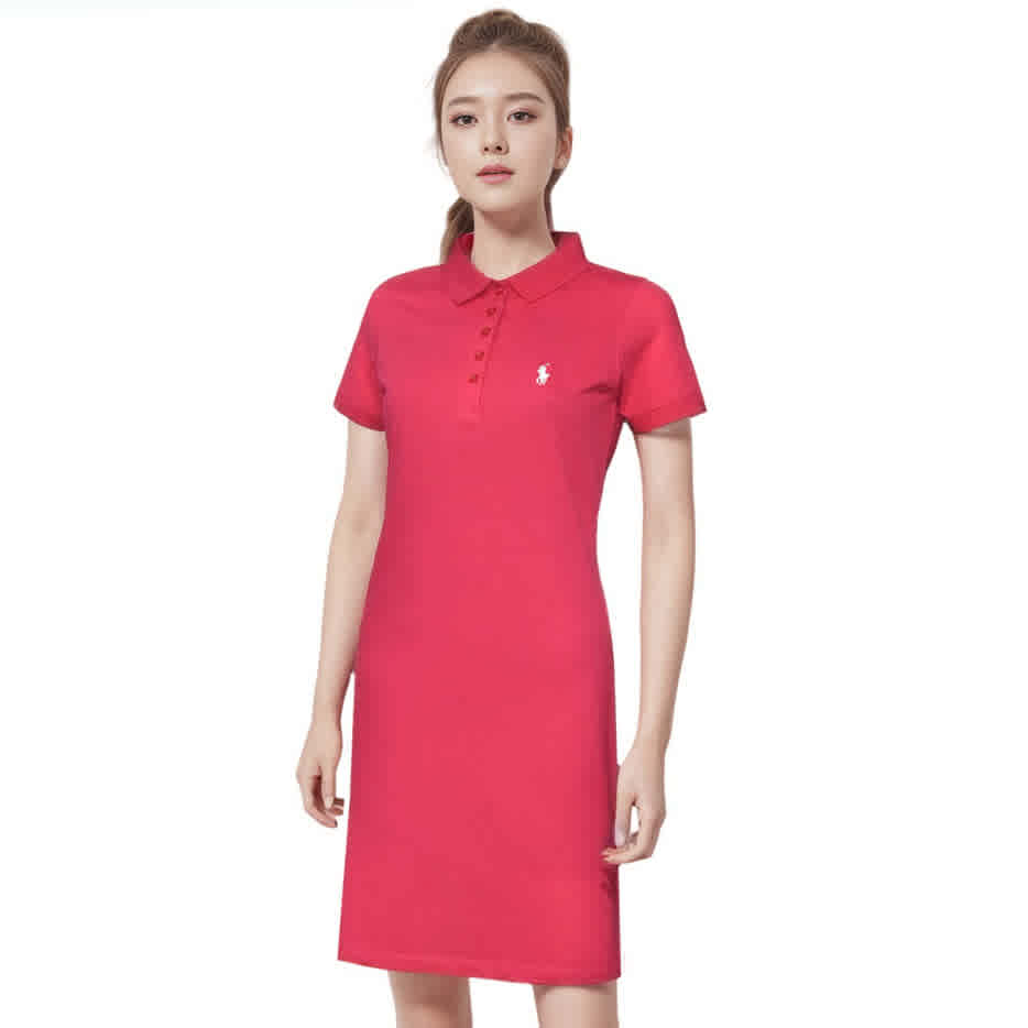 Pink Ralph Lauren Embroidery Logo Black Premium Dress