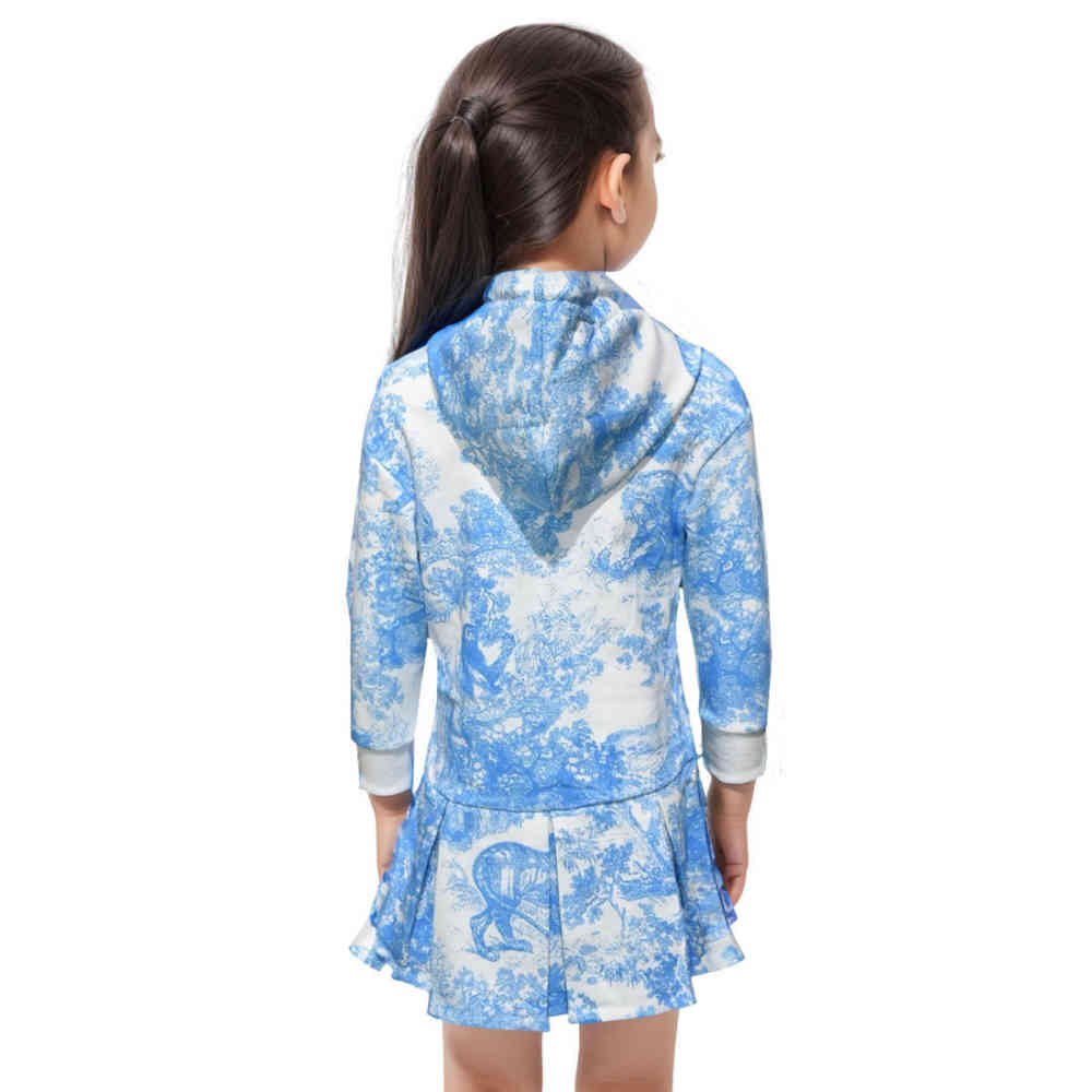Dior Bee Embroidery Blue & White Premium Girls Dress-1