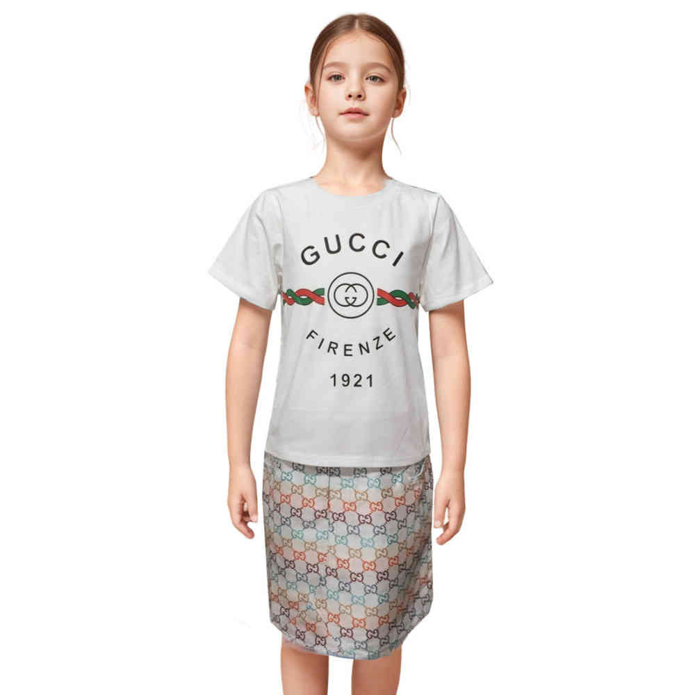 White Gucci Print Black Premium Girls Co-ord Set