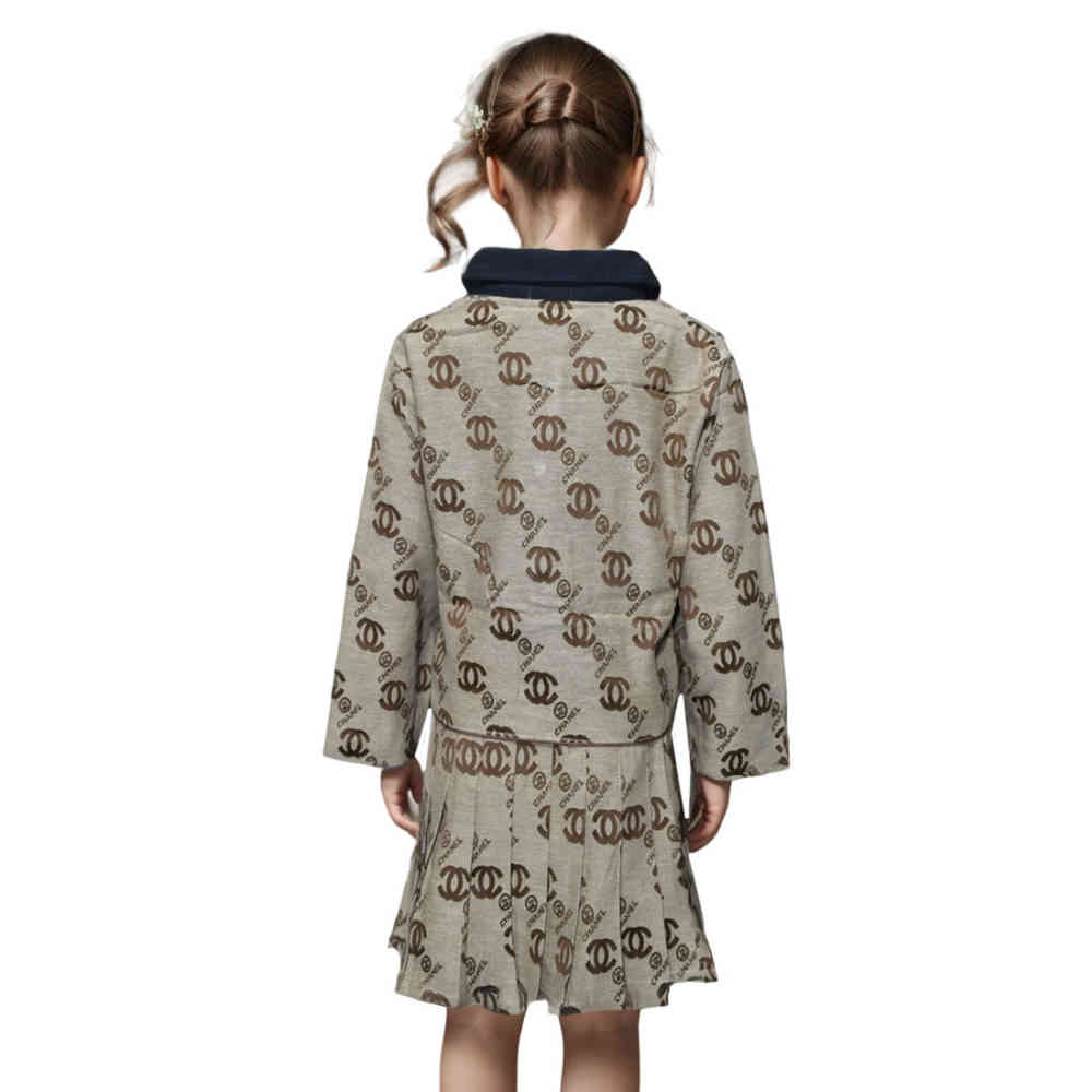 Chanel Embroidery Logo Print Brown Premium Girls Dress-1