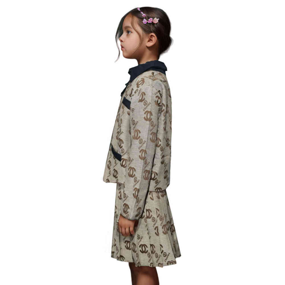 Chanel Embroidery Logo Print Brown Premium Girls Dress-2