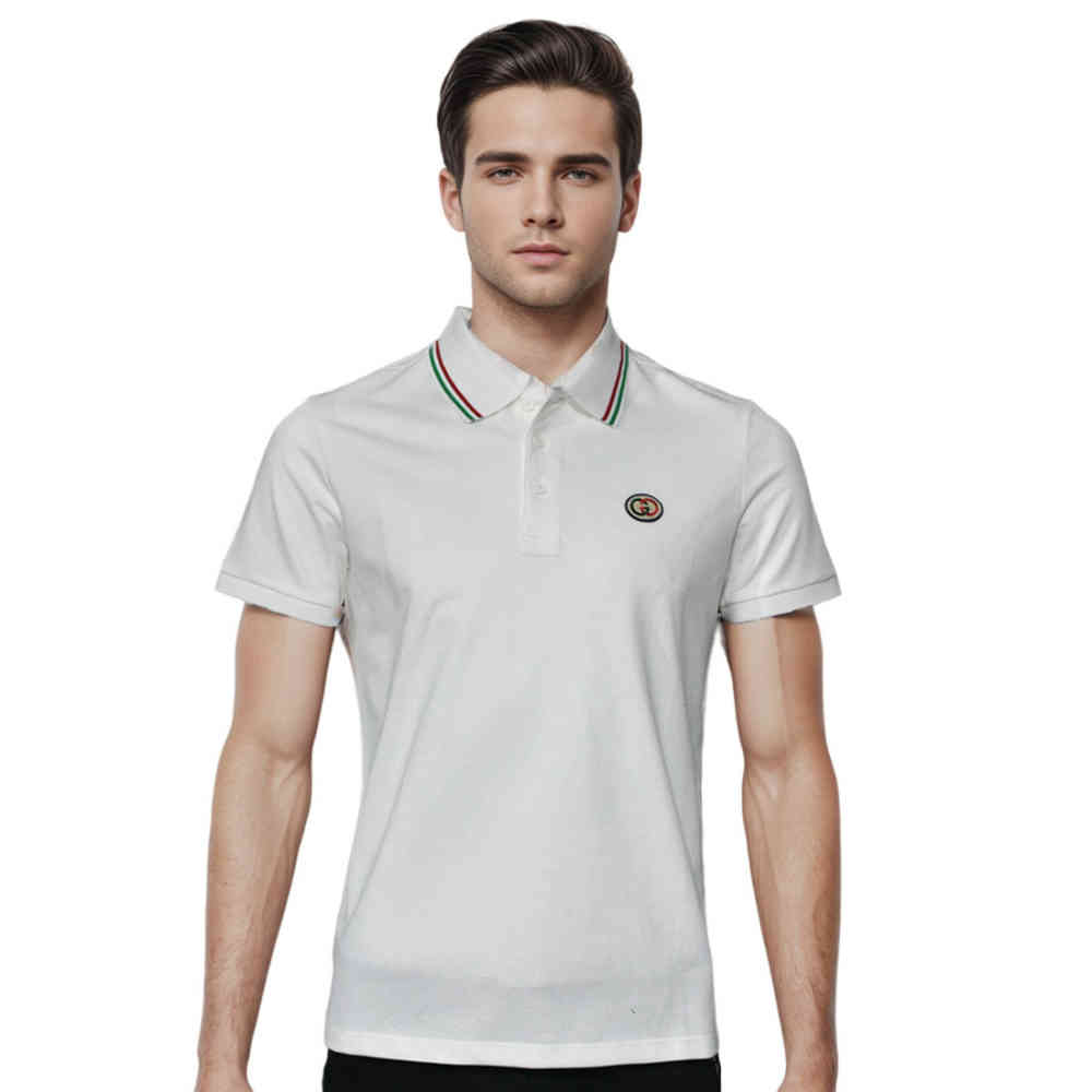 White Gucci Black Premium logo Embroidered T-shirt
