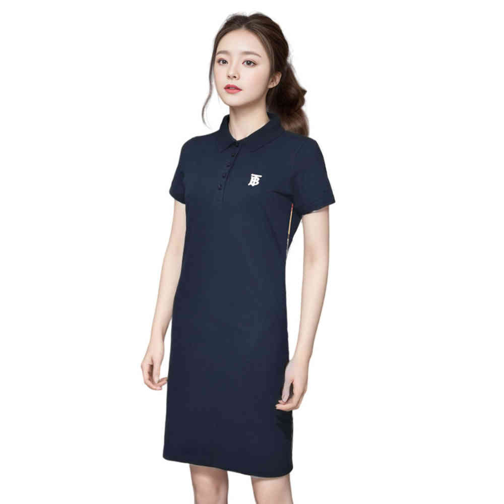 Navy Blue Burberry TB Print Dark Green Premium Quality Dress