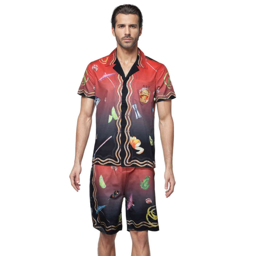 Red Casablanca Paris Sunset Print Blue Mens Shirt & Shorts Combo