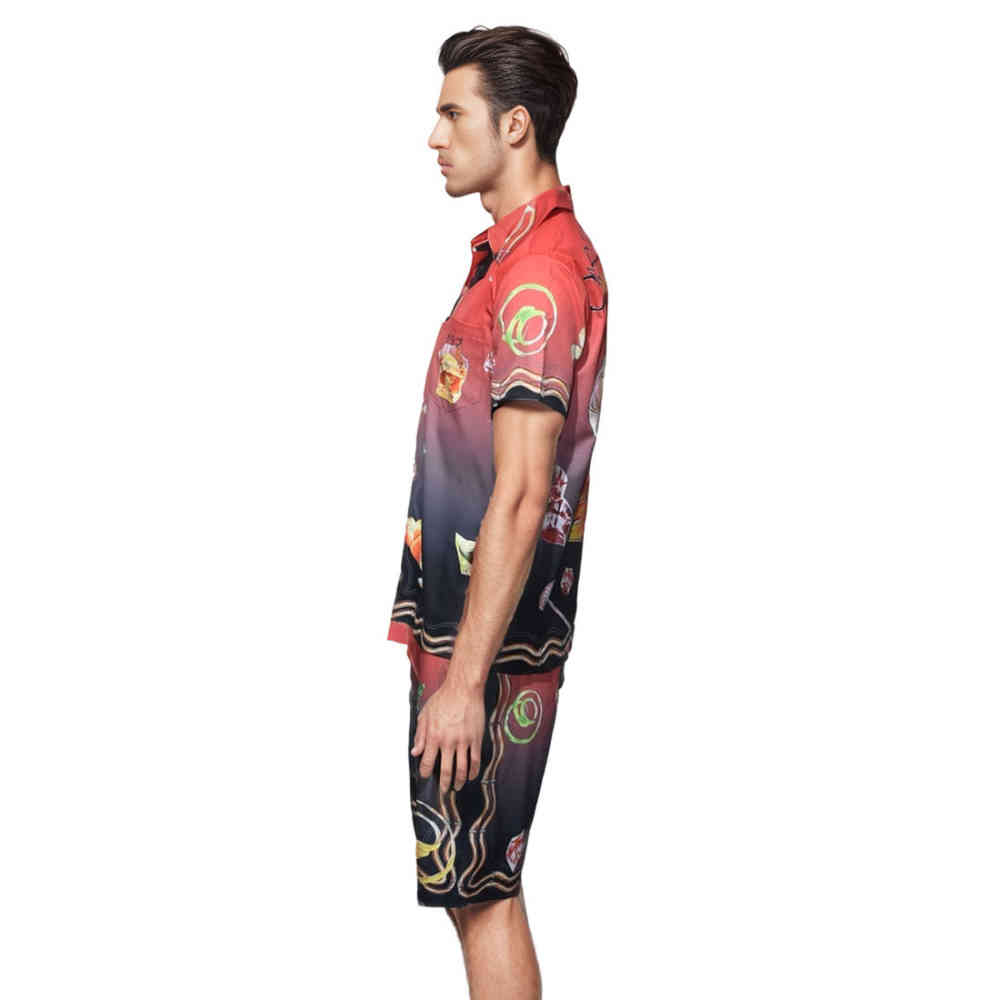 Casablanca Paris Sunset Print Red Mens Shirt & Shorts Combo-2