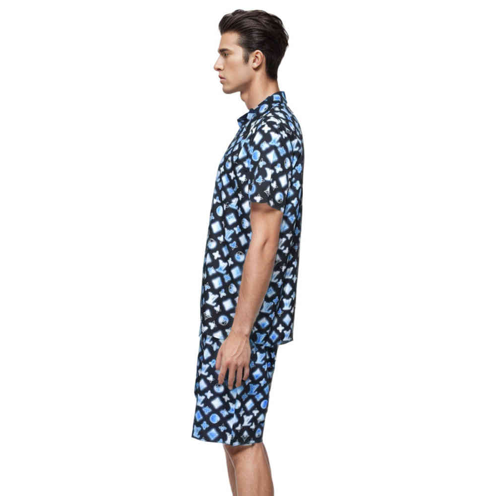 Louis Vuitton Striped Monogram Blue Print Shirt & Shorts Combo-1