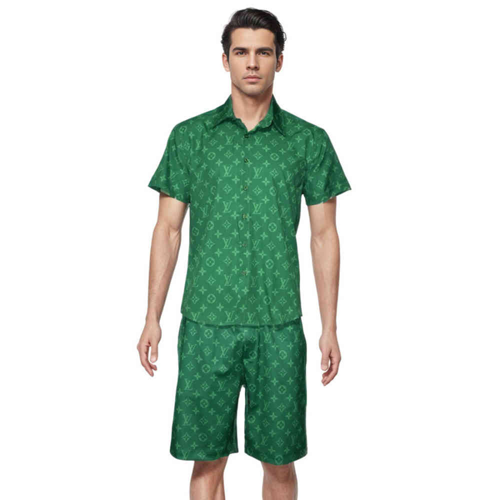 Green Louis Vuitton Blue Premium Mens Shirt & Shorts Combo
