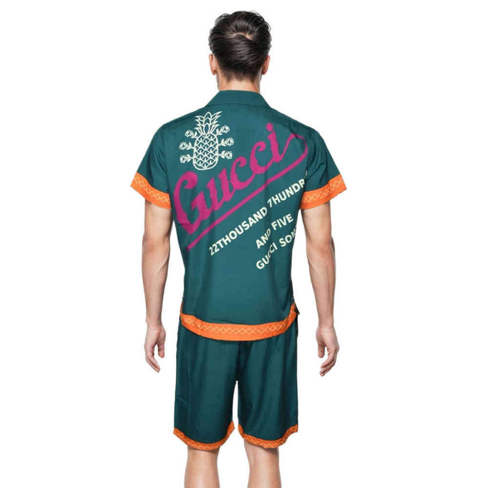 Gucci Green Premium Short Sleeve Bowling Shirt & Shorts Combo-thumb-1