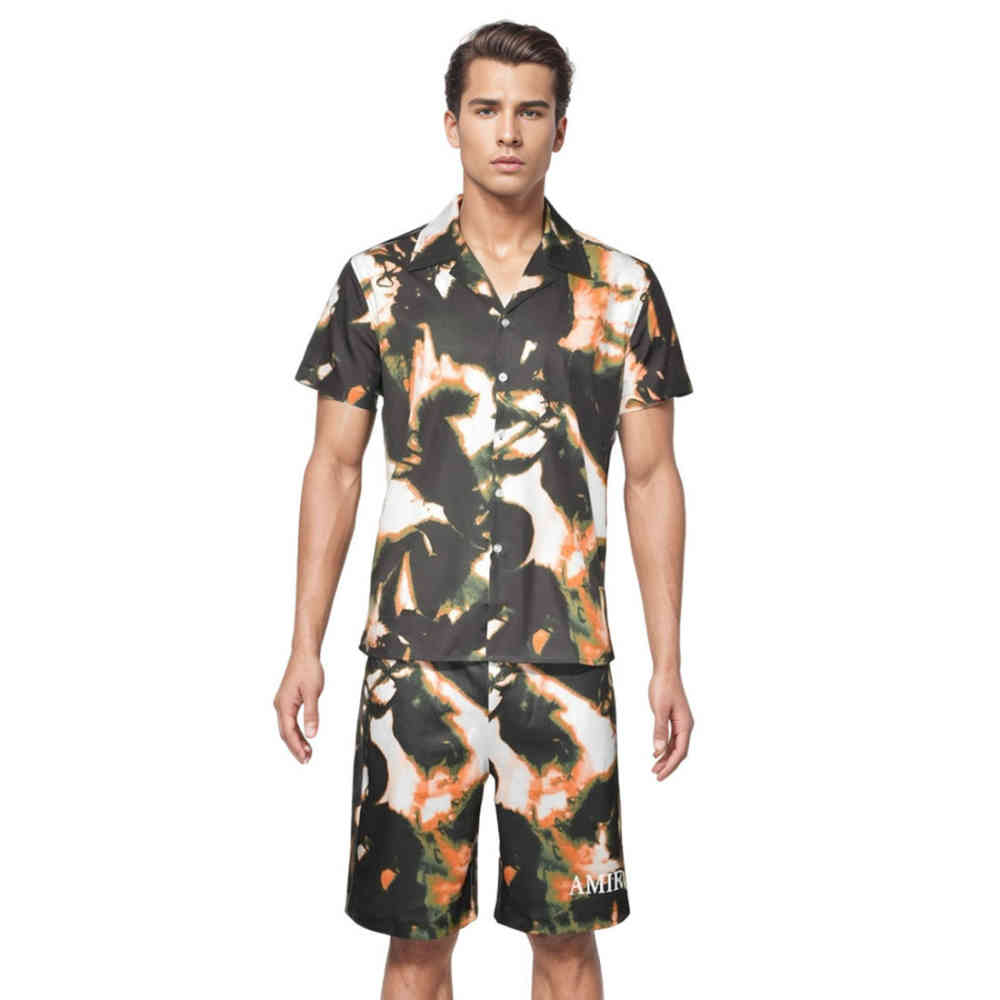 Amiri Fashion Printing Premium Quality Men's Short Sleeve Shirt & Shorts Combo-thumb-0
