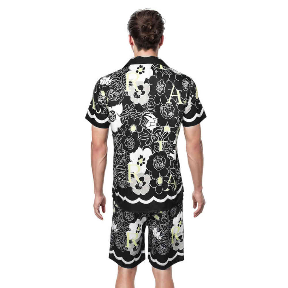Amiri Black Floral Premium Mens Shirt & Shorts Combo-1