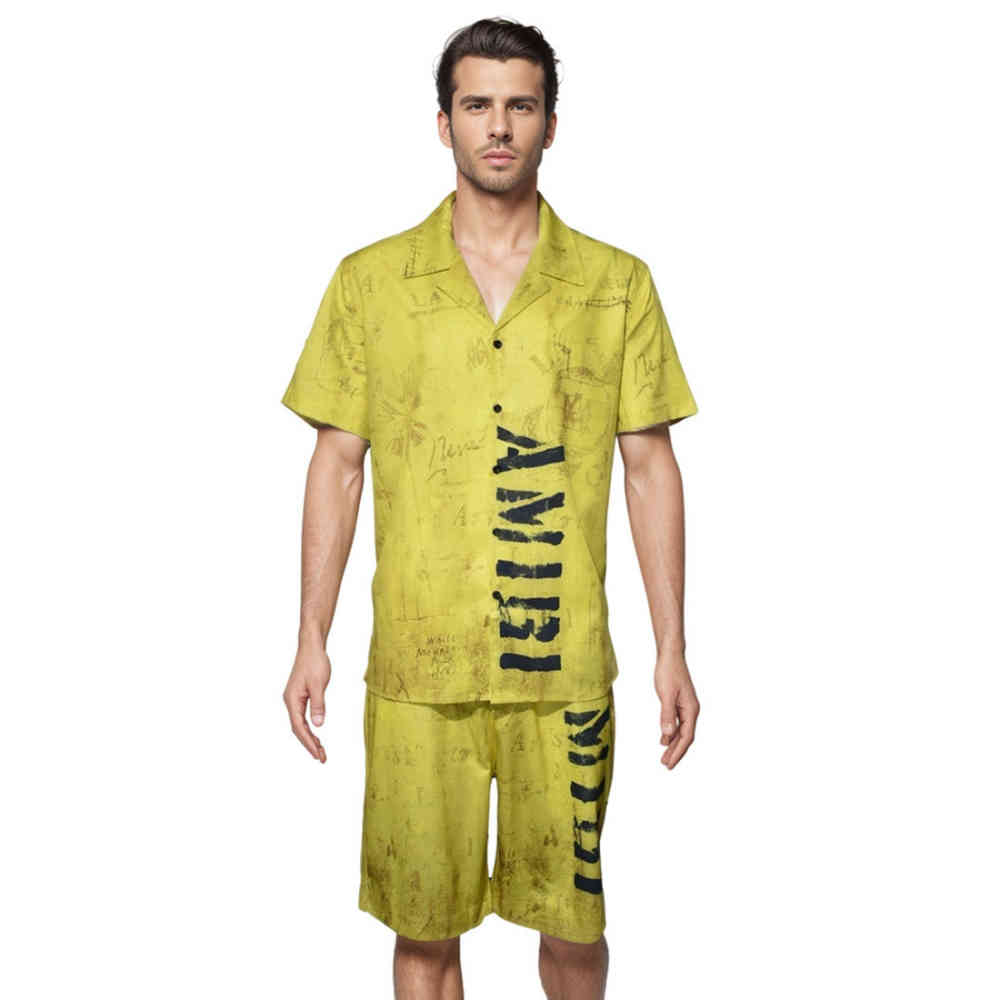 Yellow Amiri Orange Premium Mens Shirt & Shorts Combo