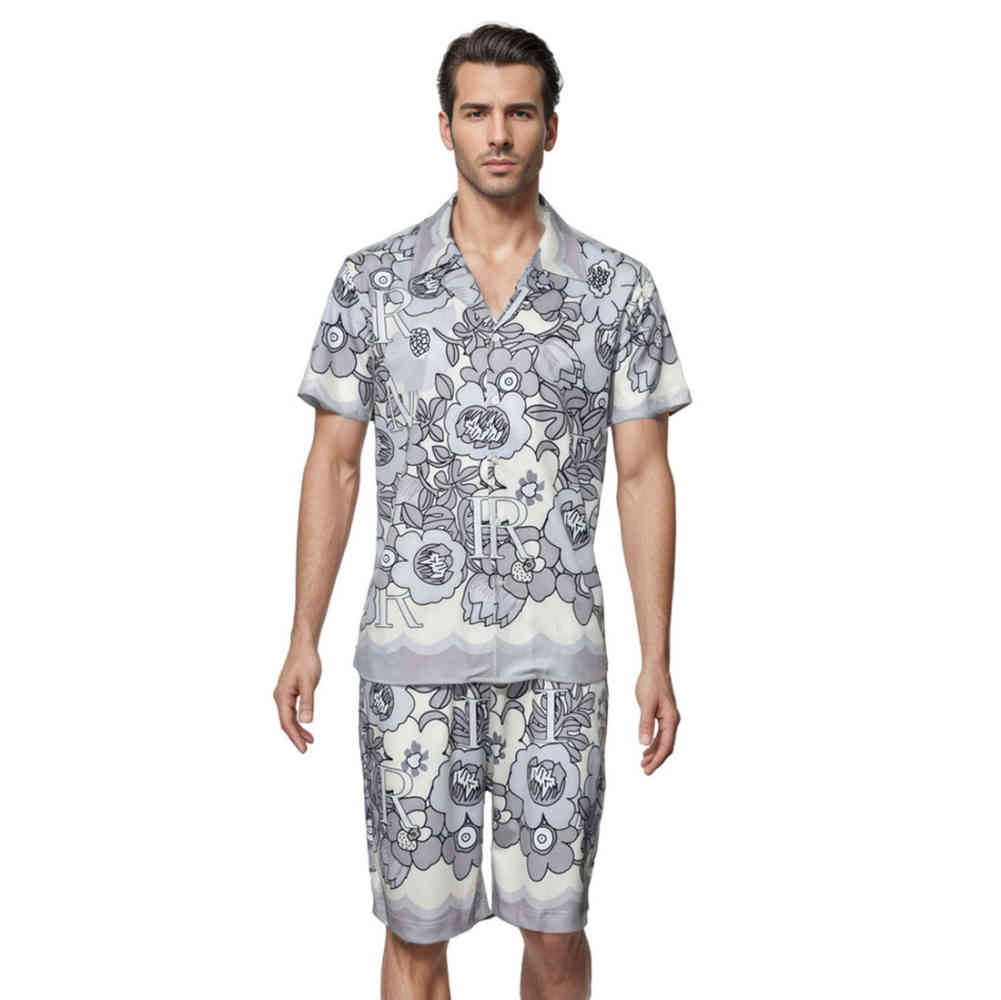 Grey Floral Amiri Black Floral Premium Mens Shirt & Shorts Combo