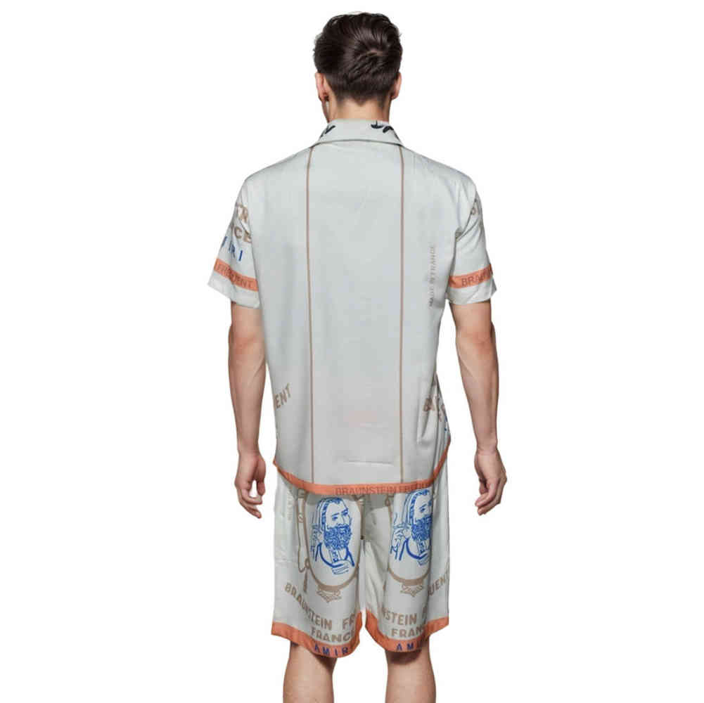 Amiri Zig Zag Print Silk Bowling Shirt & Shorts Combo-1