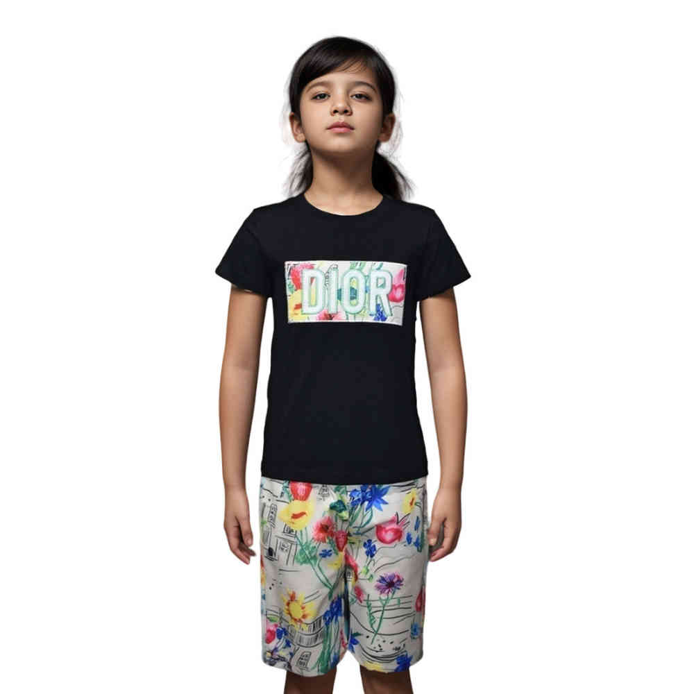 Dior Embroidered logo Black Premium Girls Co-ord Set-thumb-0