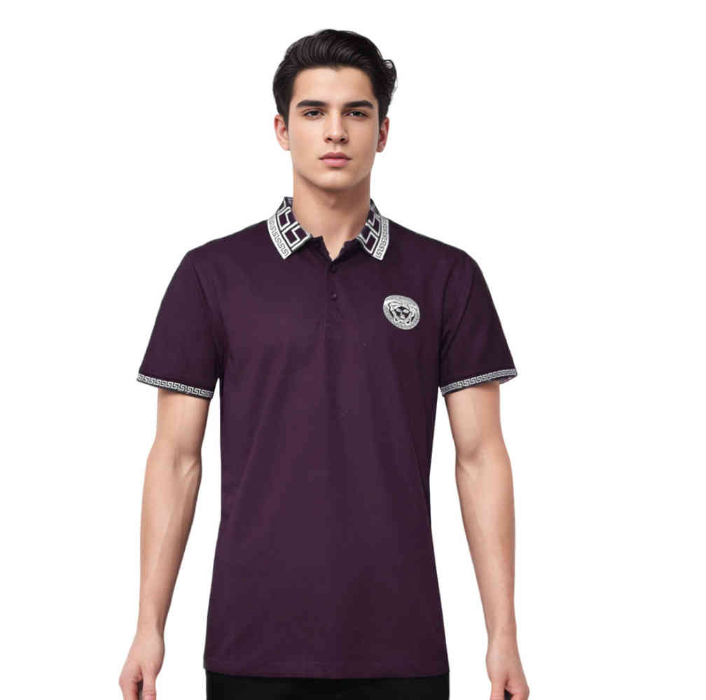 Wine Versace Embroidered logo Black Premium Polo T-shirt